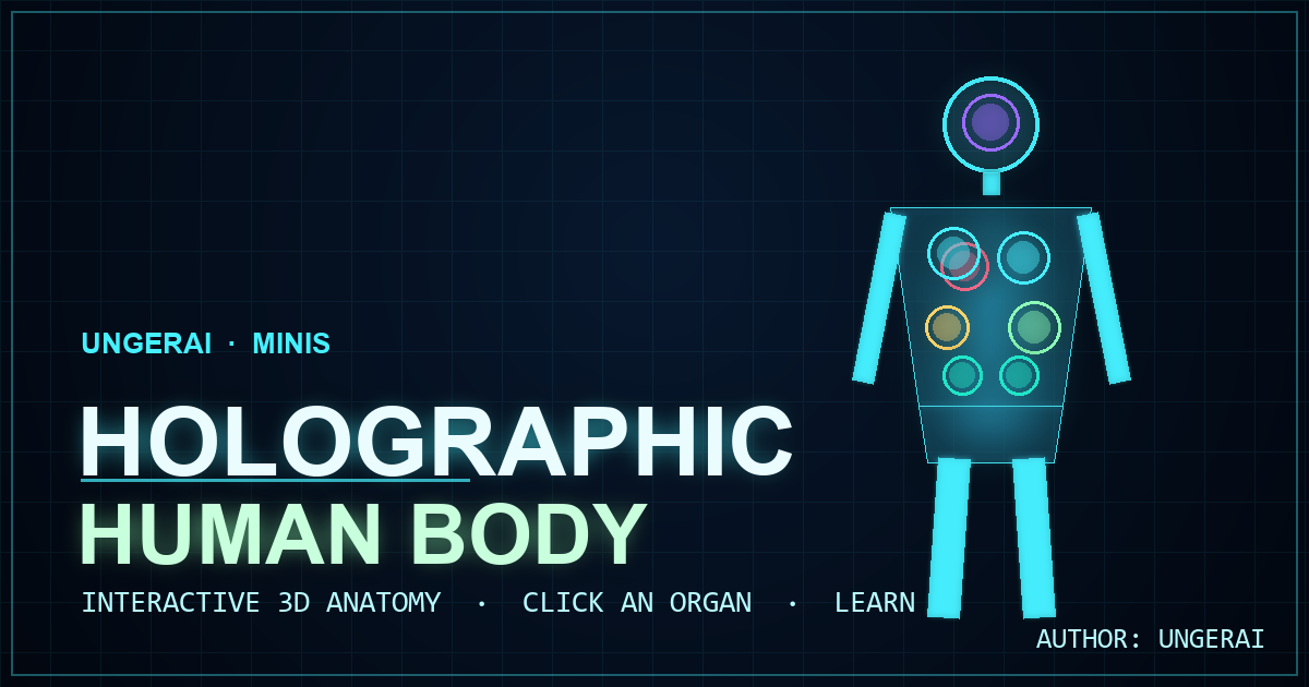 Holographic Human Body — 3D anatomy explorer with glowing clickable organs